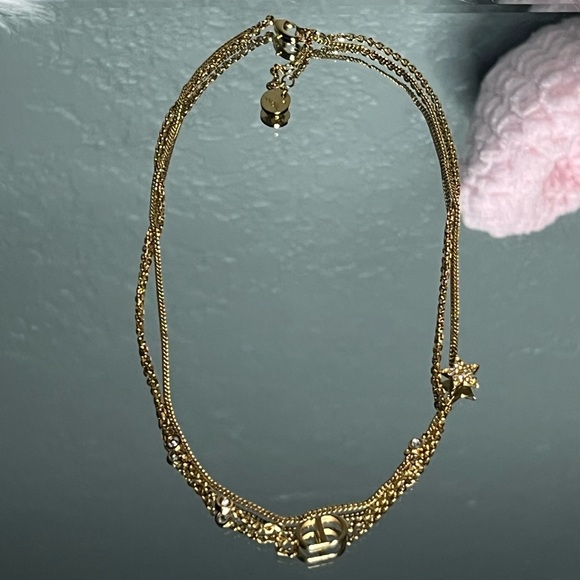 Christian Dior Petit CD Double Necklace Gold Metal Finish and Crystals - Picture 6 of 15